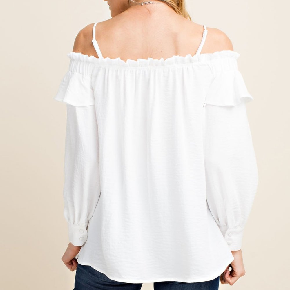 Romantic Ruffled Detail Off Shoulder Blouse. - Picture 3 of 5